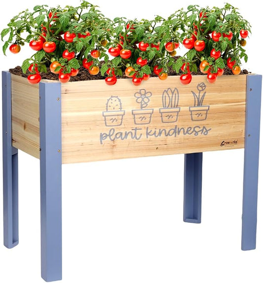 Raised Garden Bed for Kids - 30”L*16”W*24”H Elevated Wooden Planter Box Stand, Backyard, Patio, Balcony w/Bed Liner, 170lb Capacity (Blue)