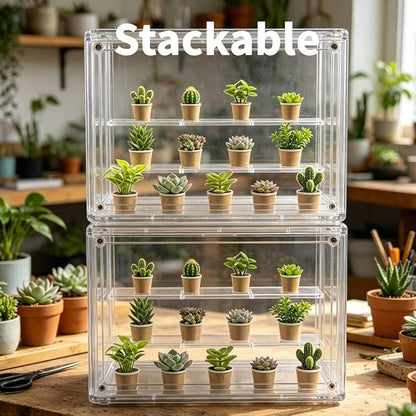 Mini Greenhouse Indoor, Clear Small Green House with Magnetic Door, Stackable Succulent Seed Starting Kit Children Nature Observation Station