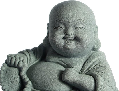 Little Buddha Statue for Home, Laughing Buddha Statue - Stone Meditation Zen Decor, Handmade Baby Buddha Figurine, Buda Indoor/Outdoor Aquarium Tank Desktop Decoration (Buddha Sculpture)