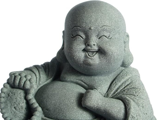 Little Buddha Statue for Home, Laughing Buddha Statue - Stone Meditation Zen Decor, Handmade Baby Buddha Figurine, Buda Indoor/Outdoor Aquarium Tank Desktop Decoration (Buddha Sculpture)