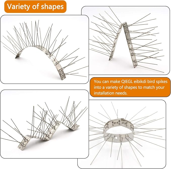 QIEGL Bird Spikes 304 Stainless Steel for Coverage 30Ft 28pcs Pigeons Bird Spike Small Birds Sparrow Metal Fence Spikes (28 Pack Uninstalled)