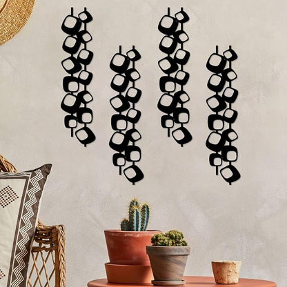ruelen Mid Century Abstract Metal Wall Art Sculpture - Textured Geometric Decor, Set of 4, 2D Black Vertical and Elegant Design for Living Room, Bedroom, Office, Home (15.7x3.9in)