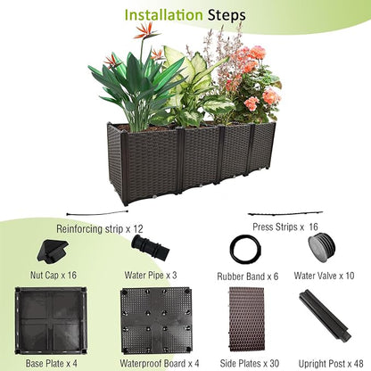 Large Planters for Outdoor Plants Rectangular Raised Garden Bed Elevated Planter Boxes Patio Balcony Deck for Planting Flowers, Vegetables, Tomatoes, and Herbs