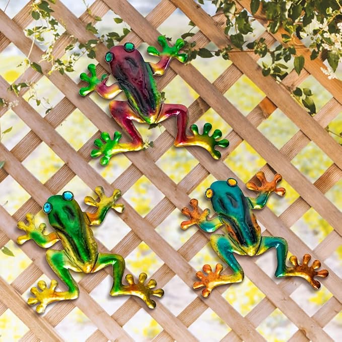 dreamskip Frog Decor, Outdoor Wall Art, Metal Frog Wall Decor for Fence, Garden, Patio, Yard, Outside Gifts for Adults (3 Pieces)