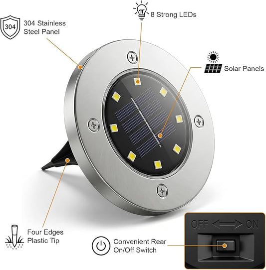 OULONGER 4.6in Solar Ground Lights 10 Packs, Garden Solar Outdoor Waterproof Pathway Bright In-Ground Landscape Lights for Patio, Lawn, Yard, Driveway, Step and Walkway Warm Light