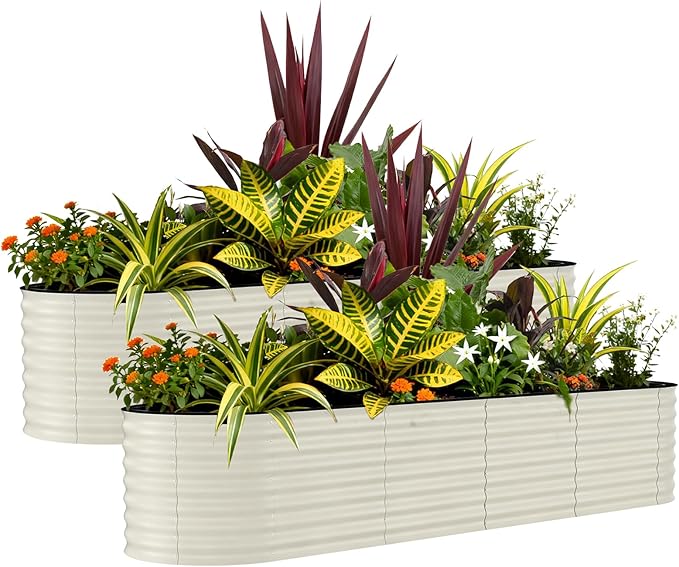 Garvee 2 Pack 8x2x2ft Galvanized Raised Garden Bed Kit, Oval Metal Planter Boxes with Anti-Cut Safety Edges, Rust-Resistant Deep Root Planters for Outdoor Vegetables, Flowers, Herbs, Green