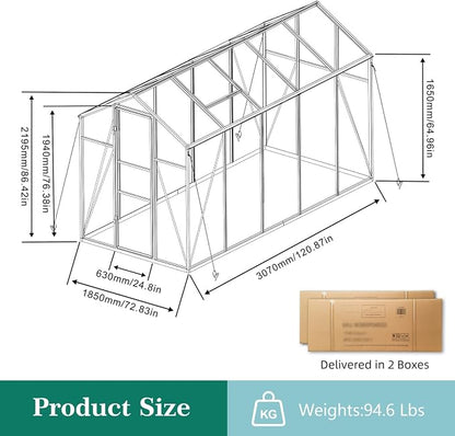 6x10 FT Greenhouse, Walk-in Heavy Duty Polycarbonate Outdoor Greenhouses with Raised Base & Anchor, Height-Enhanced Aluminum Frame, & Drainage System for Backyard All Season Growing, Black