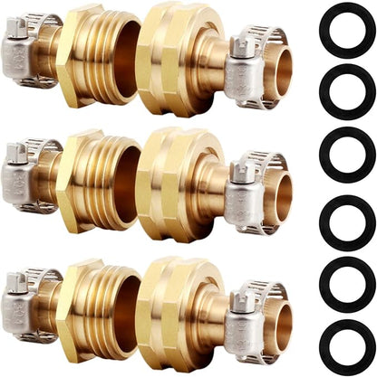 Solid Brass Garden Hose Repair Connector with Clamps Hose End Repair Kit,Fit for 1/2"Garden Hose Fitting,Male and Female Hose Fittings(1/2"-3 Set)