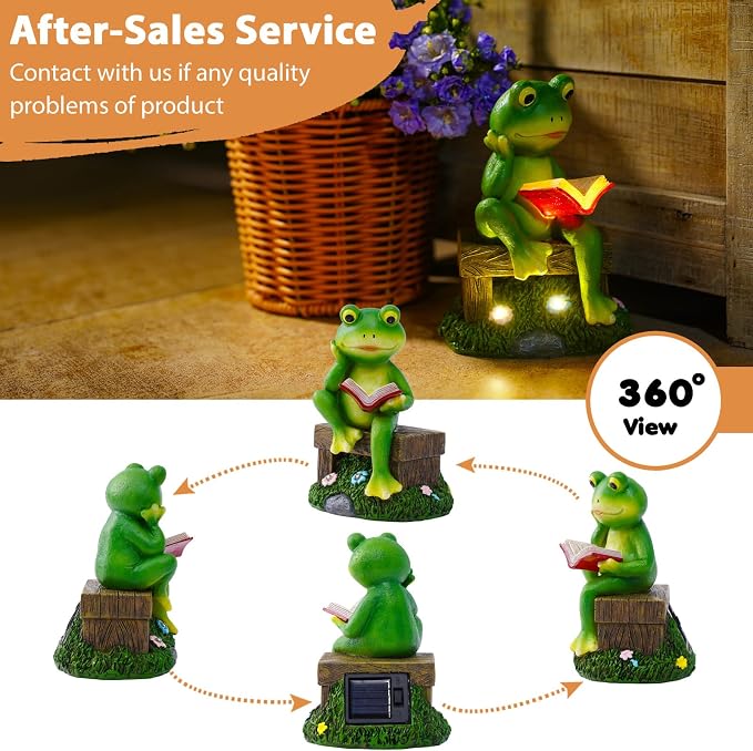 Solar Frog Garden Decor - Resin Frog Decor with LED Lights Outdoor Patio Yard Decor Garden Statue - Unique Frog Gifts for Mom Women