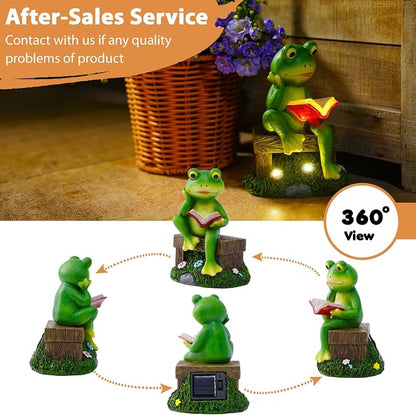 Solar Frog Garden Decor - Resin Frog Decor with LED Lights Outdoor Patio Yard Decor Garden Statue - Unique Frog Gifts for Mom Women