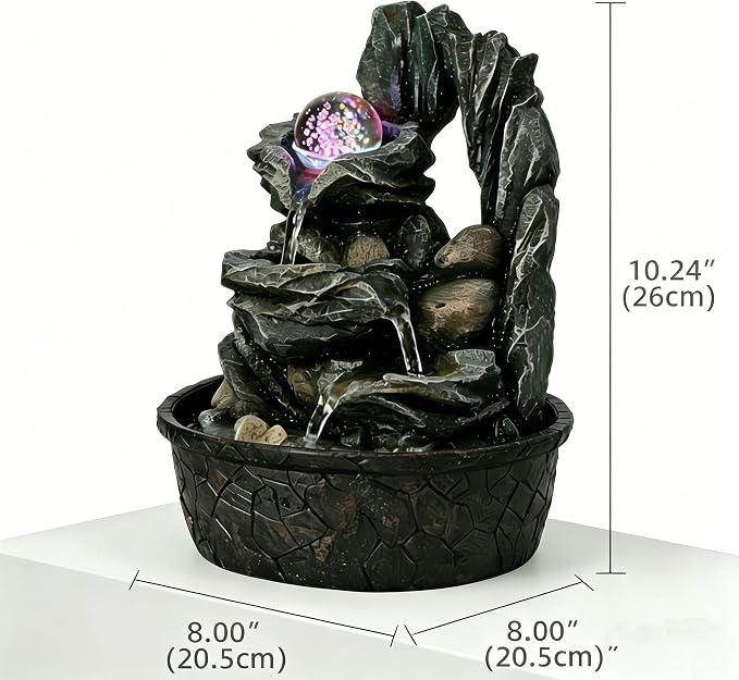Three Bowls with Rotating Ball Flowing Tabletop Fountain Home Décor Indoor Decor Waterfall Sound Zen Mini Fountain Multicolor LED Light