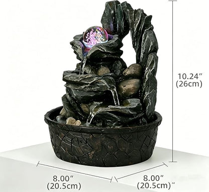 Three Bowls with Rotating Ball Flowing Tabletop Fountain Home Décor Indoor Decor Waterfall Sound Zen Mini Fountain Multicolor LED Light