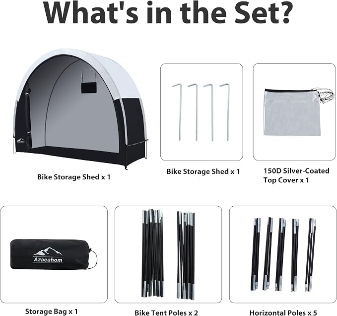 Bike Storage Shed Tent with Rain Fly, Enhanced Waterproof & Sun Protection Outdoor Storage for Bicycle, Motorcycle, Easy Setup Portable Shelter for Garden Tools, Lawn Mower (Large)