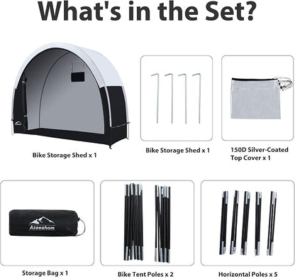 Bike Storage Shed Tent with Rain Fly, Enhanced Waterproof & Sun Protection Outdoor Storage for Bicycle, Motorcycle, Easy Setup Portable Shelter for Garden Tools, Lawn Mower (Large)