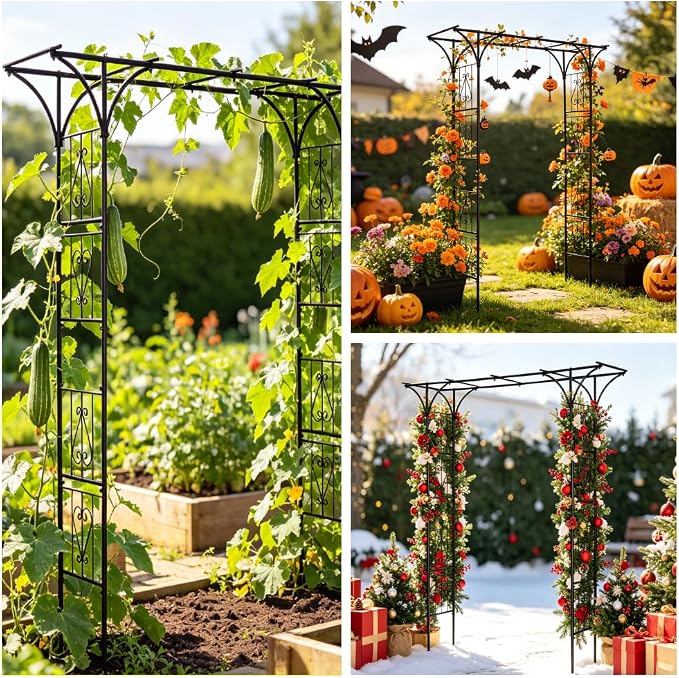 90" Garden Arbor Metal Arch Trellis for Climbing Plants | Outdoor Arbors Archway Pergola for Wedding Ceremony Party Decoration Flat Top Trellises for Rose Vine Backyard Lawn Patio