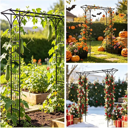 90" Garden Arbor Metal Arch Trellis for Climbing Plants | Outdoor Arbors Archway Pergola for Wedding Ceremony Party Decoration Flat Top Trellises for Rose Vine Backyard Lawn Patio