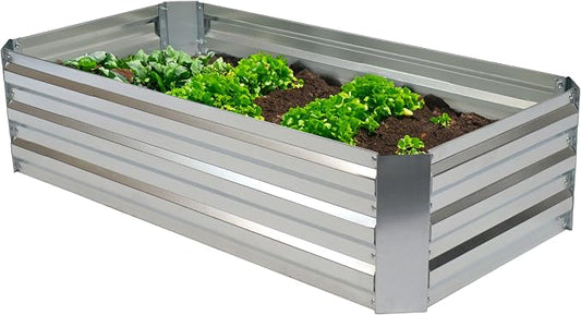 Sunnydaze Galvanized Raised Garden Bed - Outdoor Planter Box for Backyard or Patio - Steel Metal Raised Bed for Gardening Vegetables, Flowers, Herbs - 47 x 23 x 12 in - Silver - Rectangle