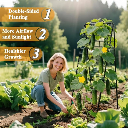50"x17" A-Frame Cucumber Trellis for Raised Bed, Heavy Duty All-Metal Support for Climbing Plants, Cucumbers, Tomatoes & Beans, Easy Assembly, with Bonus Shears & Accessories, 1 Pack, Black, YOBAZAN
