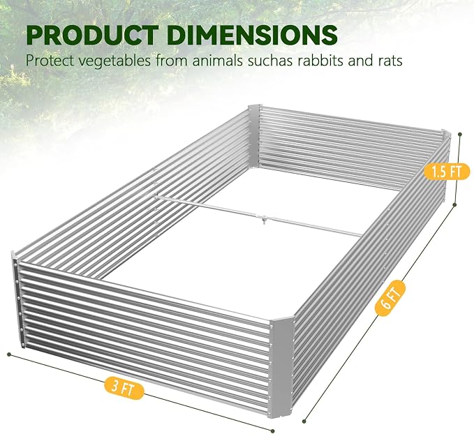 2 Pack Tall 6x3FT Raised Beds for Gardening, Corrugated Galvanized Steel Raised Garden Bed, Outdoor Metal Above Ground Garden Bed for Vegetables and Flowers(Rectangular)-6x3x1.5FT