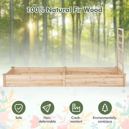 COSTWAY Raised Garden Bed with Trellis, Outdoor Wooden Planter Kit for Flowers, Herbs, Vegetables, Fruits & Climbing Vines, Elevated Garden Planter for Patio, 93" L x 25" W x 40" H
