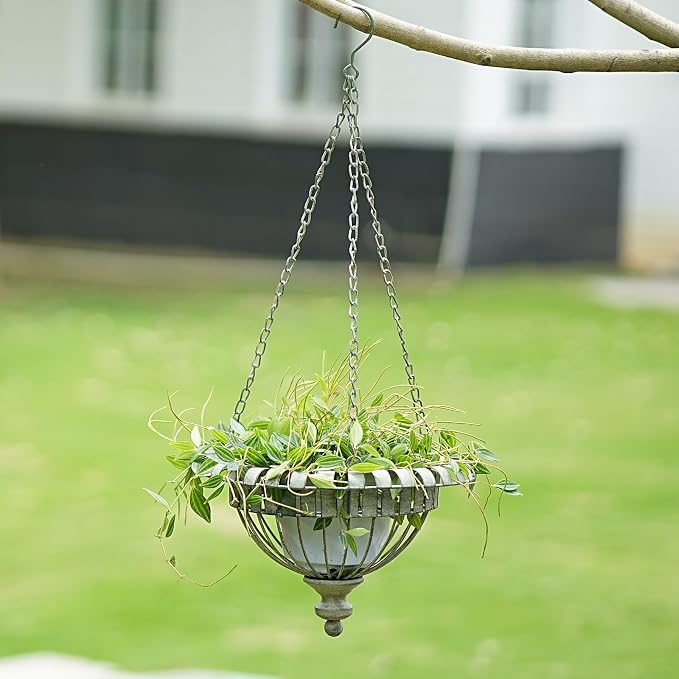 Metal Hanging Planter,Outdoor Hanging Planter for Garden,Patio,Porch. | 27.6"×9" Hand-Crafted Rusty Hanging Basket Plant Holder,Decorative Hanging Planter,,Outdoor Decor