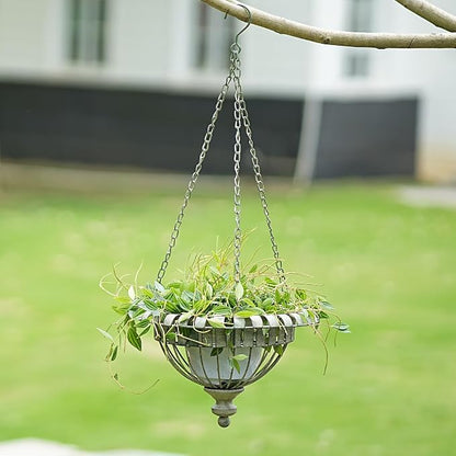 Metal Hanging Planter,Outdoor Hanging Planter for Garden,Patio,Porch. | 27.6"×9" Hand-Crafted Rusty Hanging Basket Plant Holder,Decorative Hanging Planter,,Outdoor Decor