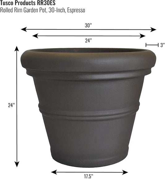 Tusco Products RR30ES Classic Rolled Rim Garden Planter, 30", Espresso