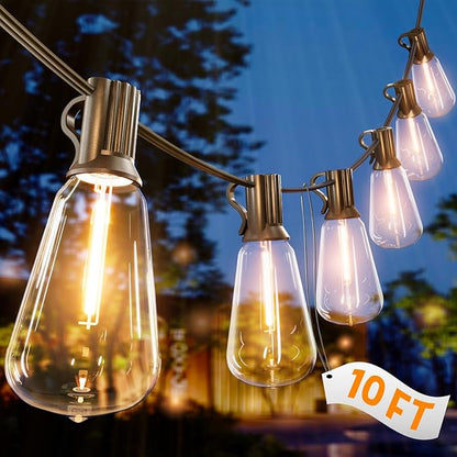 10FT Outdoor String Lights - LED Waterproof Patio Lights with Shatterproof ST38 Edison Plastic Bulb, Connectable Hanging Lighting for Outside Indoor Backyard Yard Gazebo Porch Party Decor - SOLROS