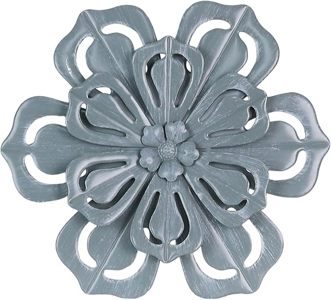 hogardeck Metal Flower Farmhouse Wall Decor, 16" Large Floral Metal Blue Wall Art for Indoor Outdoor, Boho Wall Decor for Bathroom, Living Room, Kitchen, Bedroom, Porch, Garden, Yard