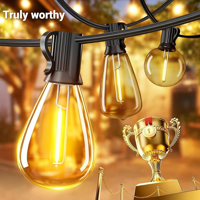 120FT Outdoor String Lights, Waterproof Patio Lights with 30+2 Shatterproof LED Bulbs, Hanging Decor for Backyard Garden Porch Bistro,2700K Warm White
