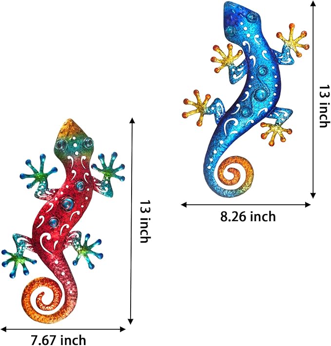 Metal Lizard Outdoor Decor Metal Gecko Wall Art Hanging Garden Fence Yard Patio Set of 2