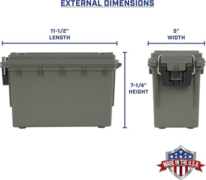 Sheffield 12626 Ammo Storage Box, Stackable .30 Cal Field Boxes, Water and Dust Resistant, Lockable Storage Box with Handle, Secures Hunting Gear, Supplies, and Bullets, Made in USA, Green, 1-Pack | Lockable Storage Box, Water and Dust Resistant Dry Bo...