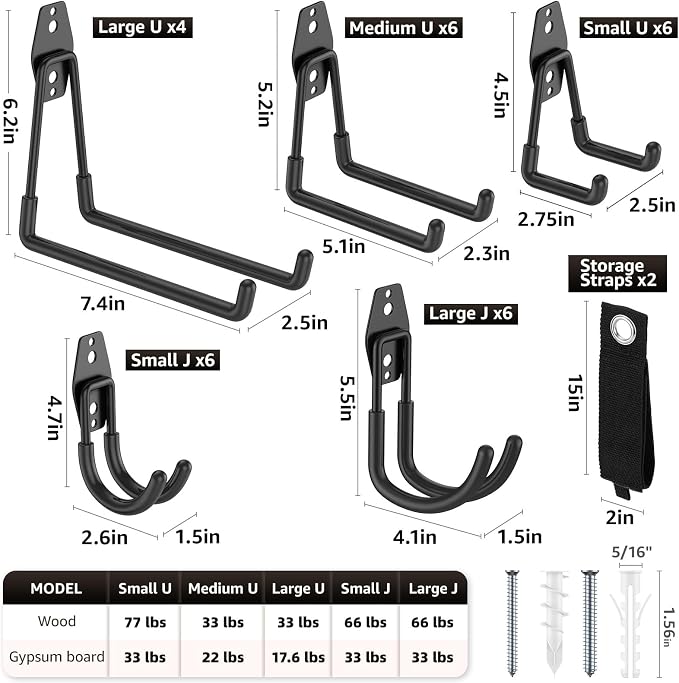 Heavy Duty Garage Hooks for Storage & Hanging Items, 30-Pack | for Hanging Bikes, Hoses, Ladders, Ropes, Garden Tools; for Garage, Warehouse, Yard, Shed