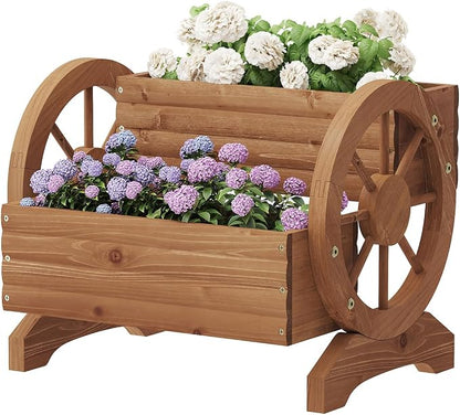 Kitsanery Wooden Planter Box,Planters for Outdoor Plants, Flower Cart for Patio Garden Balcony, Backyard Decor Garden Planters with Wheels for Flowers,Vegetables (Light Brown)