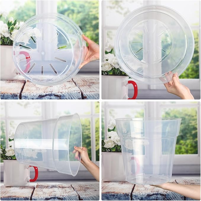 Baderke 6 Pack Clear Nursery Pot Plastic Nursery Pot Large Plant with Drainage Holes for Root Health Indoor Outdoor (11.65 Inch)