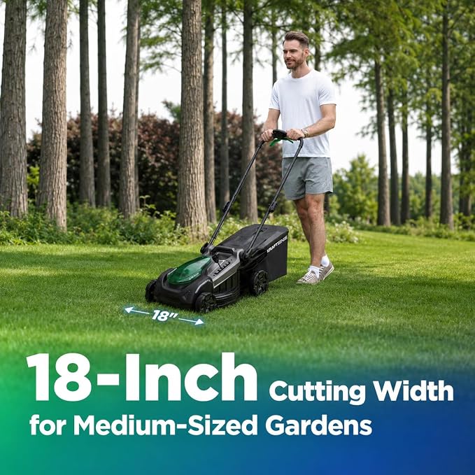18" Cordless Lawn Mower, 40V Electric Lawn Mower with 2x8.0Ah Batteries & Charger, Brushless Motor, 50L Grass Bag, 2-in-1 Mulching & Bagging, 6-Position Height Adjustment