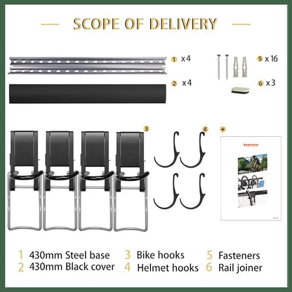 Wall Bike rack, Fits Max 3 Inch for Mountain Bike eBike, 110 lbs Weight Capacity, with Extra Helmet Hook, Modular Hook Track Design Heavy duty Wall mount Bicycle Hanger for Garage Storage