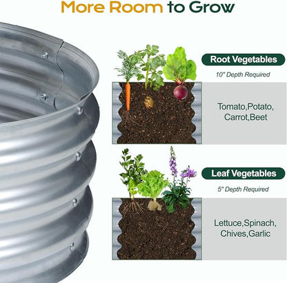 Aoodor Galvanized Raised Garden Bed Kit, 3 x 2 x 1 Ft Oval Outdoor Metal Planter Box for Vegetables, Flowers & Herbs, Silver