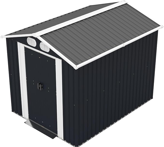 YOPTO 8x6 FT Outdoor Storage Shed, Metal Tool Shed with Window, Lockable Doors & Air Vents, for Backyard Garden Patio,Lawn,Dark Gray