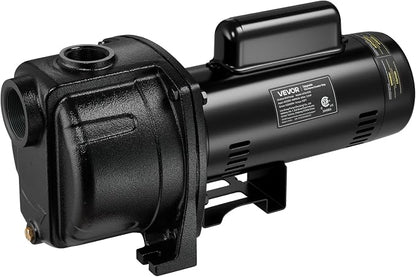 VEVOR 2 HP Shallow Well Jet Pump, 230 Volt, 5200 GPH Cast Iron Well Jet Pump, with 112 ft Max Head Lift, Check Valve, Thermal Protection, Automatic On/Off, for Garden Irrigation Lawn Sprinkler System