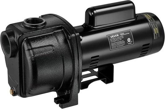 VEVOR 2 HP Shallow Well Jet Pump, 230 Volt, 5200 GPH Cast Iron Well Jet Pump, with 112 ft Max Head Lift, Check Valve, Thermal Protection, Automatic On/Off, for Garden Irrigation Lawn Sprinkler System
