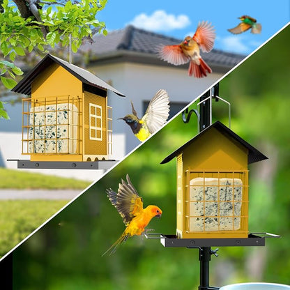 FlowaFoli Bird Feeders for Outdoors Hanging, Metal Bird Feeder with Double Suet Cage Cake, Large Capacity, Birdfeeders Sturdy & Weatherproof, Easy to Clean & Refill, Great for Attracting Wild Birds