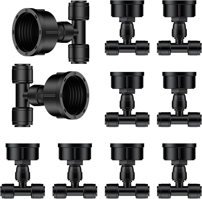 Pawfly 10 Pcs 3/4" to 1/4" Drip Irrigation Faucet Adapters, Quick Connect 3/4" FHT Faucet to 1/4" Tubing Connectors, Push-to-Fit Garden Hose Adapters, Anti-Leak Drip Irrigation Hose Connectors