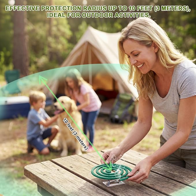 NomoBuzz Mosquito Repellent Coils Outdoor Citronella DEET-Free 20 Count | Plant-Based Citronella Formula, Each Coil Burns for 5-7 Hours, Up to 10-Foot Coverage, Ideal for Patio Camping with 4 Stands
