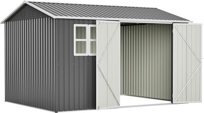 YOPTO 10x8 FT Large Outdoor Storage Shed with Window, 2 Lockable Doors & Sloped Roof, Heavy Duty Metal Tool Shed for Garden, Patio, Backyard, Lawn, Dark Gray