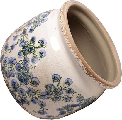 Ceramic Planters Spring Decor, 6.3in Country Cottage Plant Pots with Drainage Hole for Indoor Plants & Succulent, Vintage Crackle Glaze Finish Flower Vase, Home Decor Gifts, Deep Blue Floral