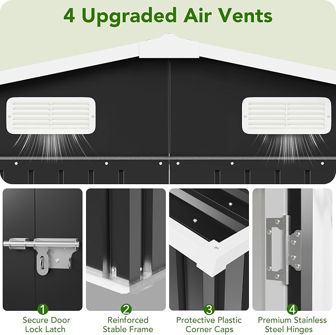 MXV 12 x 10FT Outdoor Storage Shed, Metal Garden Shed with Windows, Double Lockable Doors & Sloped Roof, Waterproof Tool Sheds for Backyard Garden Patio Lawn, Black