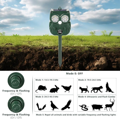 4 Pack 2026 Ultrasonic Animal Repellent Outdoor Deer Repellent Devices Solar Animal Repeller Motion Activated Deterrent to Scare Cat Squirrel Rabbit Raccoon Skunk with LED Flash Lights for Yard Lawns