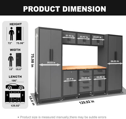 Torin Garage Storage Cabinets System, 9 Piece Workshop Cabinet Set in Black | Included Steel Drawers Rolling Chest,Locked Storage Cabinet, Perfect for Organizing Garage and Tools, 129.92", Black/Grey
