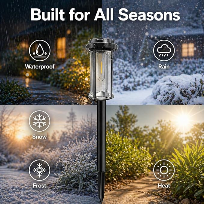 DERAYSION 12 Pack Solar Lights Outdoor, 21" Solar Pathway Lights Auto On/Off Waterproof Garden Lights for Path, Yard, Walkway, Driveway Decor, Cool White